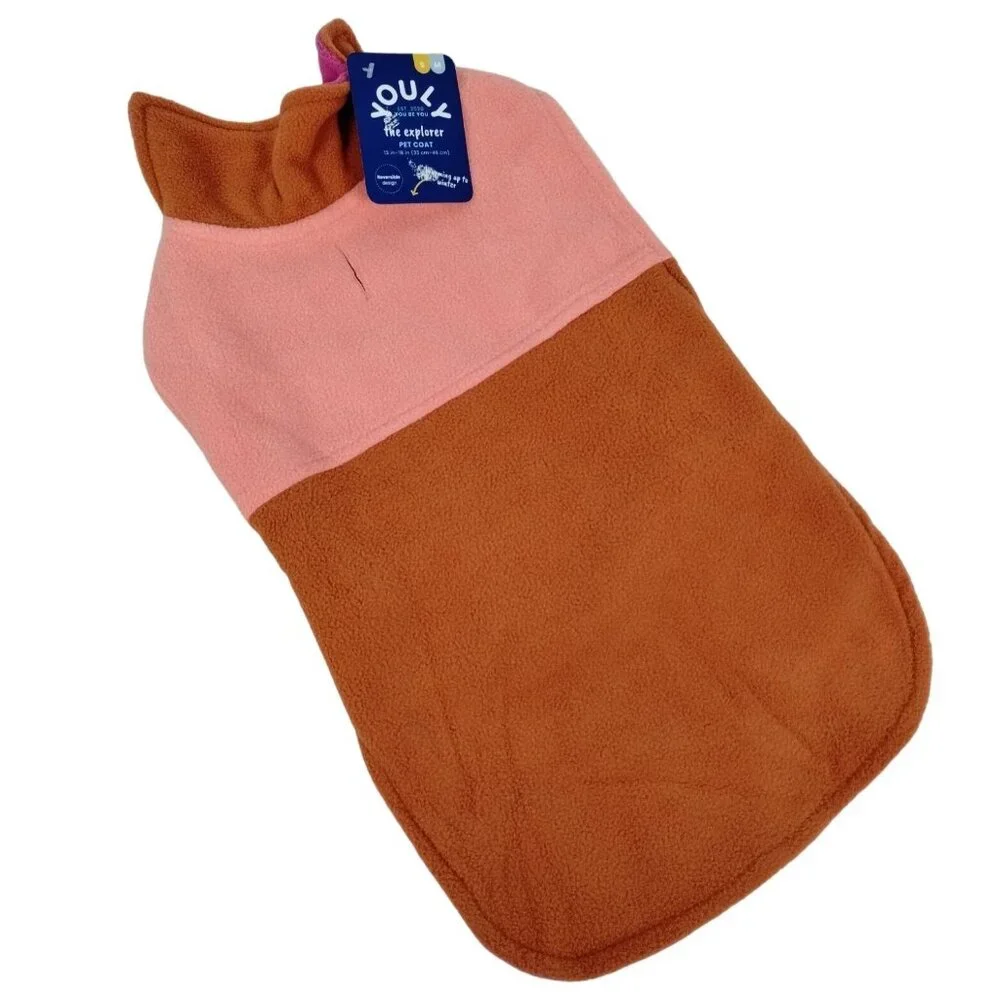 Reversible Pink and Orange Youly Explorer Pet Coat for Small to Medium Dogs